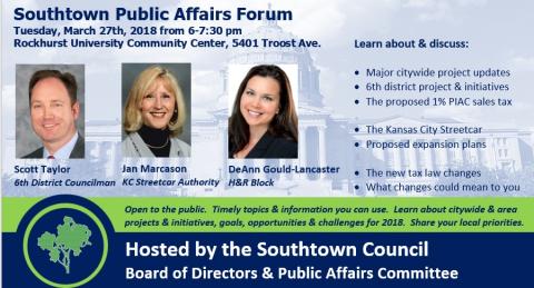 March-27-2018-Southtown-Public-Affairs-forum-6th-District-Councilman-Scott-Taylor-Jan-Marcason-KC-Streetcar-Authority-and-DeAnn-Gould-Lancaster-H&R-Block